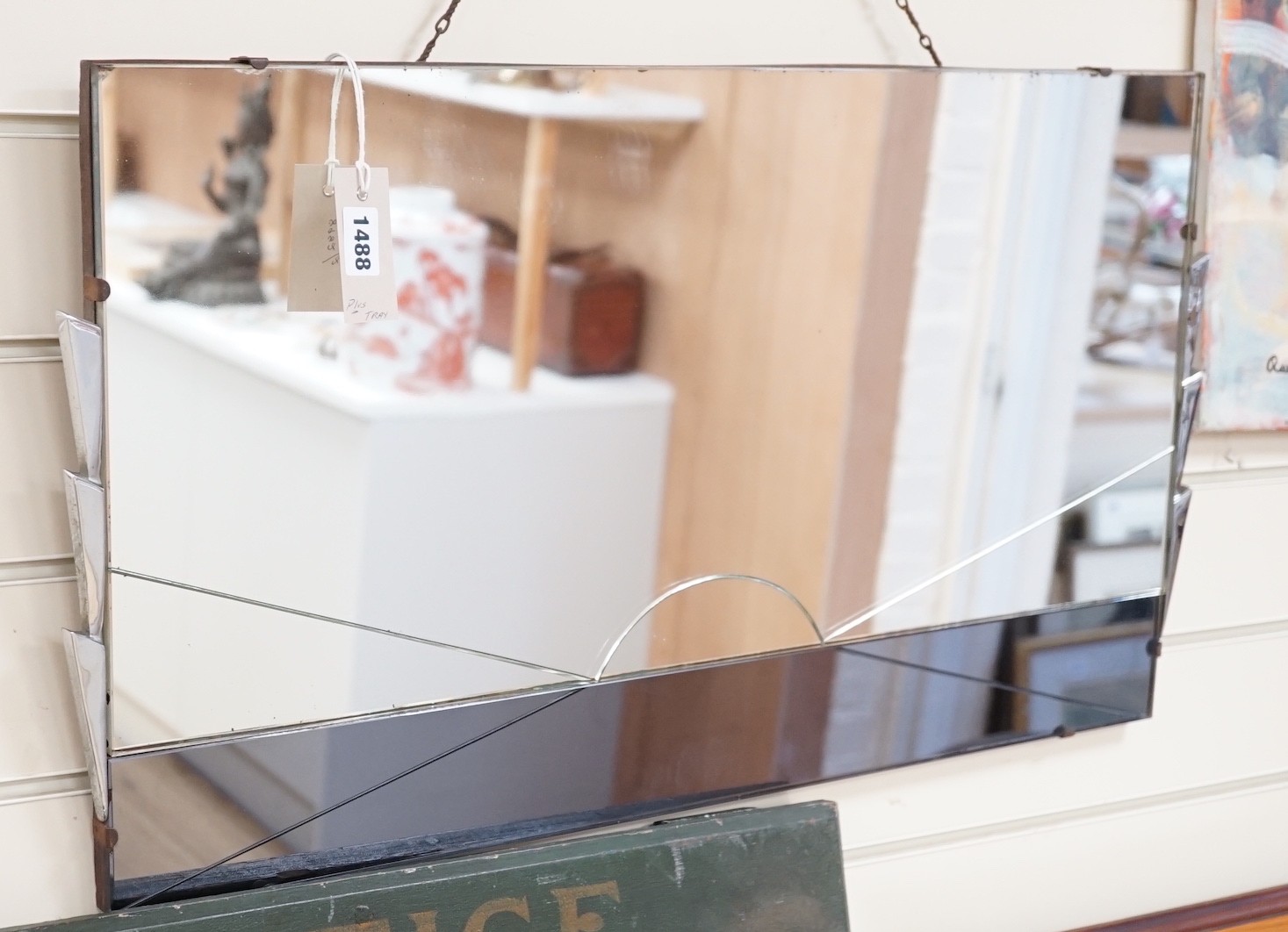 An Art Deco frameless mirror and an Art Deco plated tray, by Mappin & Webb.